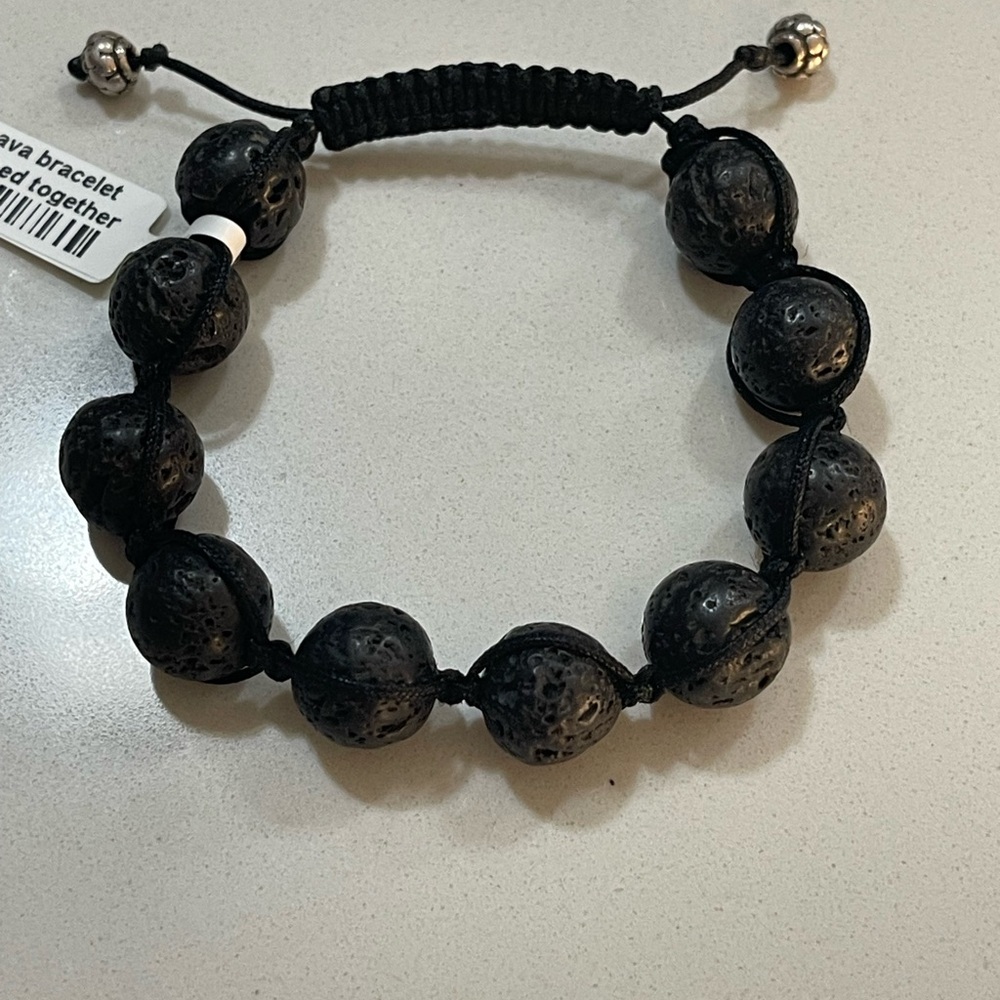 Black Lava Bead Shamballa Bracelet 7”